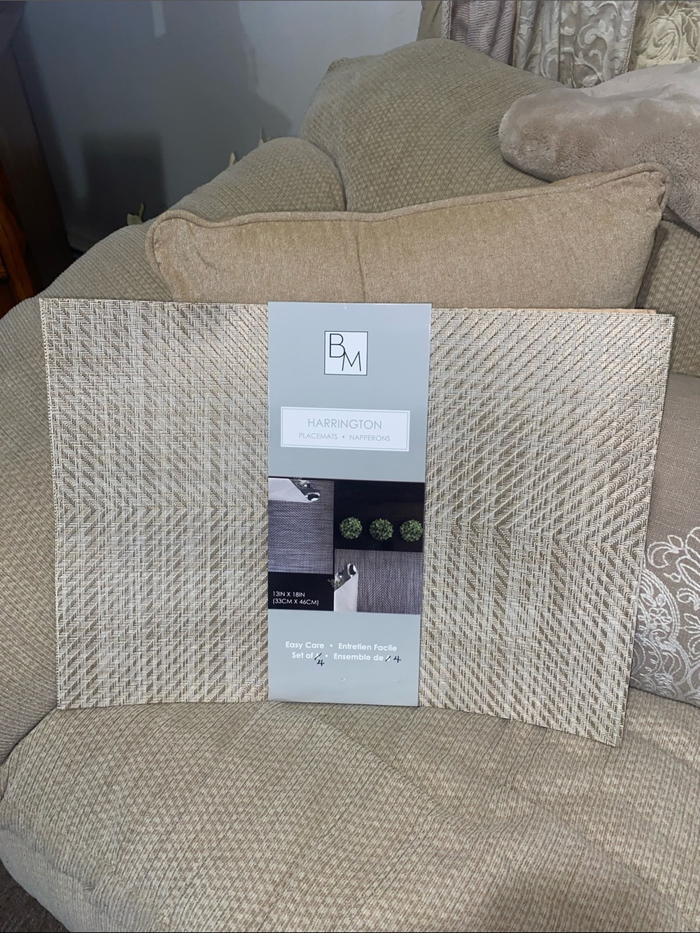 🧁NWT BM Harrington Woven Placemat Set in Beige - Set of 4